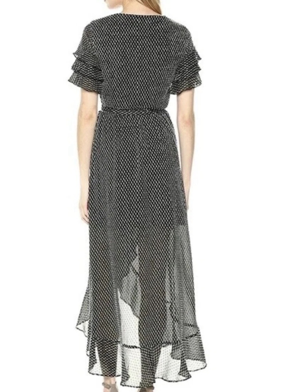 Ali & Jay Pointelle Wrap Ruffle Dress Black/White Romantic Boho - Picture 5 of 12